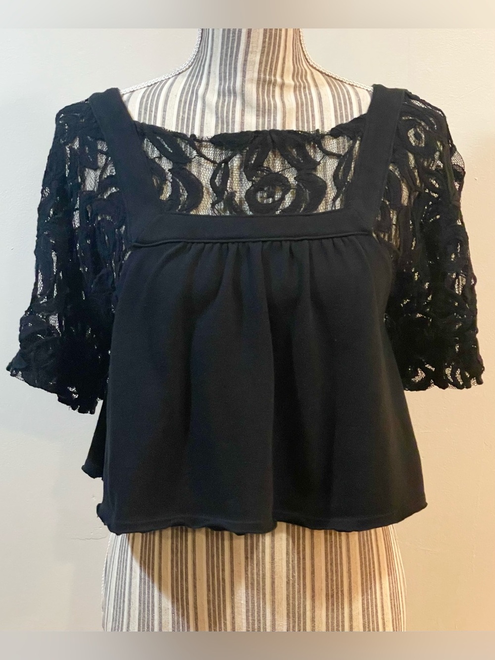 We The Free Black Lace Square-Neck Blouse